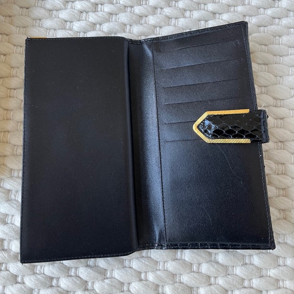 Judith Leiber Black Snakeskin Embossed Long Lady Leather Continental Wallet VTG - Picture 4 of 10